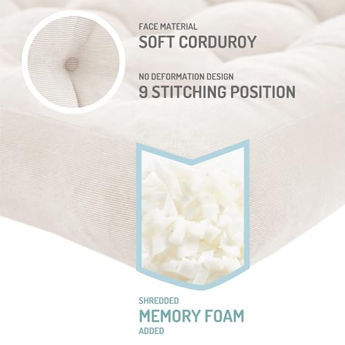 Degrees of Comfort Meditation Floor Pillow Set of 2, Square Large Pillows Seating for Adults, Tufted Corduroy Cushion for Balcony Outdoor Tatami Living Room, Beige, 22x22 Inch - Image 2