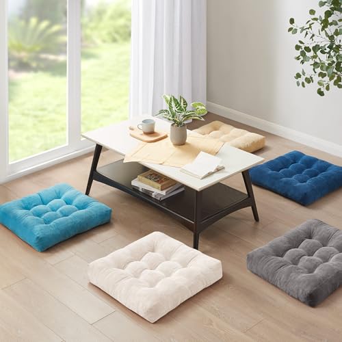 Degrees of Comfort Meditation Floor Pillow Set of 2, Square Large Pillows Seating for Adults, Tufted Corduroy Cushion for Balcony Outdoor Tatami Living Room, Beige, 22x22 Inch - Image 4