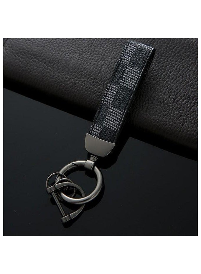 Gray Plaid PU Leather Car Keychain – Metal Zinc Alloy 360° Rotating Ring, Universal Key Holder for Car/Home/Bag, Wrist Strap with Screwdriver – Stylish Grid Design - Image 5