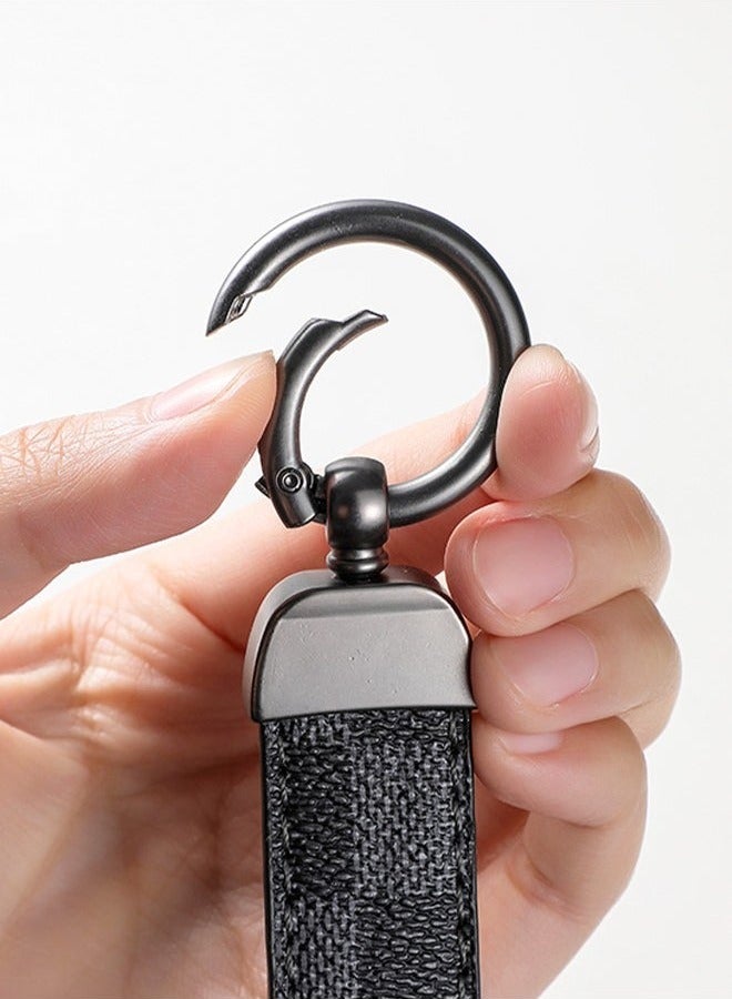 Gray Plaid PU Leather Car Keychain – Metal Zinc Alloy 360° Rotating Ring, Universal Key Holder for Car/Home/Bag, Wrist Strap with Screwdriver – Stylish Grid Design - Image 4