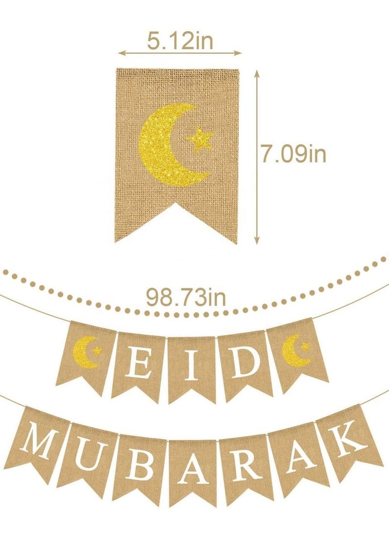 Party Propz Party Propz Eid Mubarak Decoration - Jute Burlap Banner with Moon and Star  - Image 2