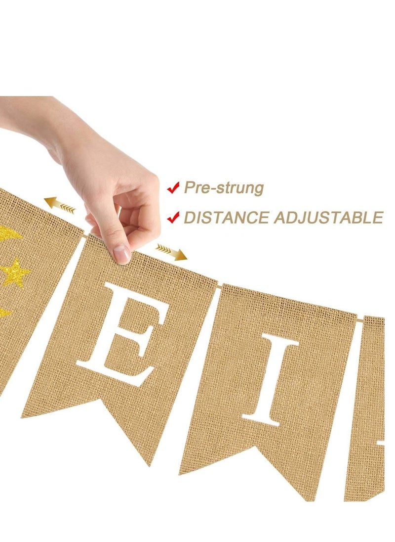 Party Propz Party Propz Eid Mubarak Decoration - Jute Burlap Banner with Moon and Star  - Image 3