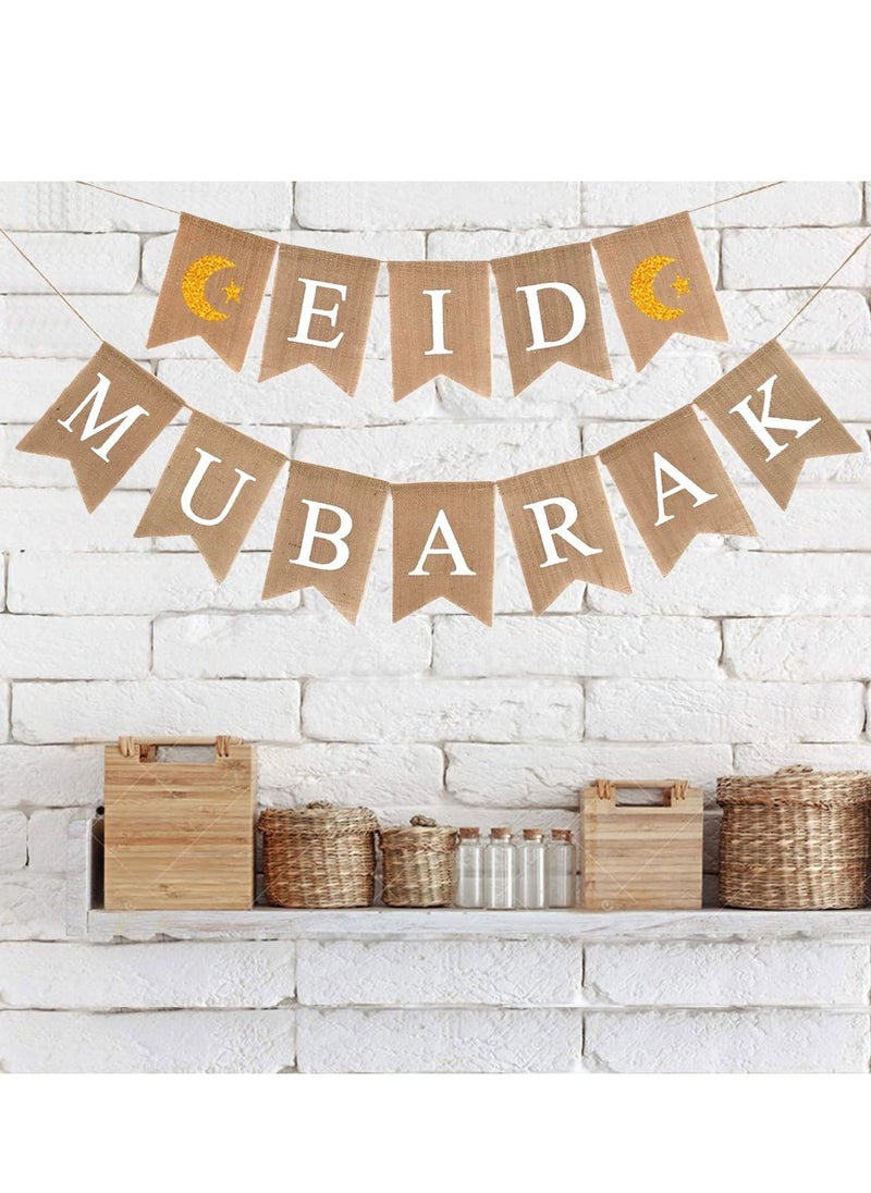 Party Propz Party Propz Eid Mubarak Decoration - Jute Burlap Banner with Moon and Star  - Image 4