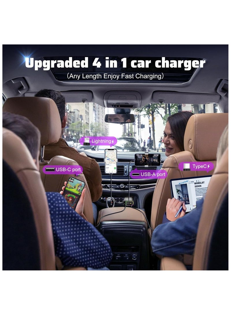 مورتيكو شاحن سيارة مع ستارلايت، محول شاحن سيارة سريع USB C بقوة 66 وات، شاحن سيارة قابل للسحب 4 في 1 مع منفذي USB لشحن هواتف iPhone 16/15/14/13/12/11 ولأجهزة Android (رمادي غامق)  - Image 2
