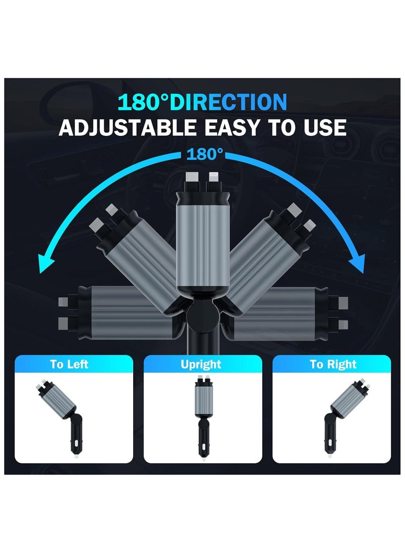 مورتيكو شاحن سيارة مع ستارلايت، محول شاحن سيارة سريع USB C بقوة 66 وات، شاحن سيارة قابل للسحب 4 في 1 مع منفذي USB لشحن هواتف iPhone 16/15/14/13/12/11 ولأجهزة Android (رمادي غامق)  - Image 5