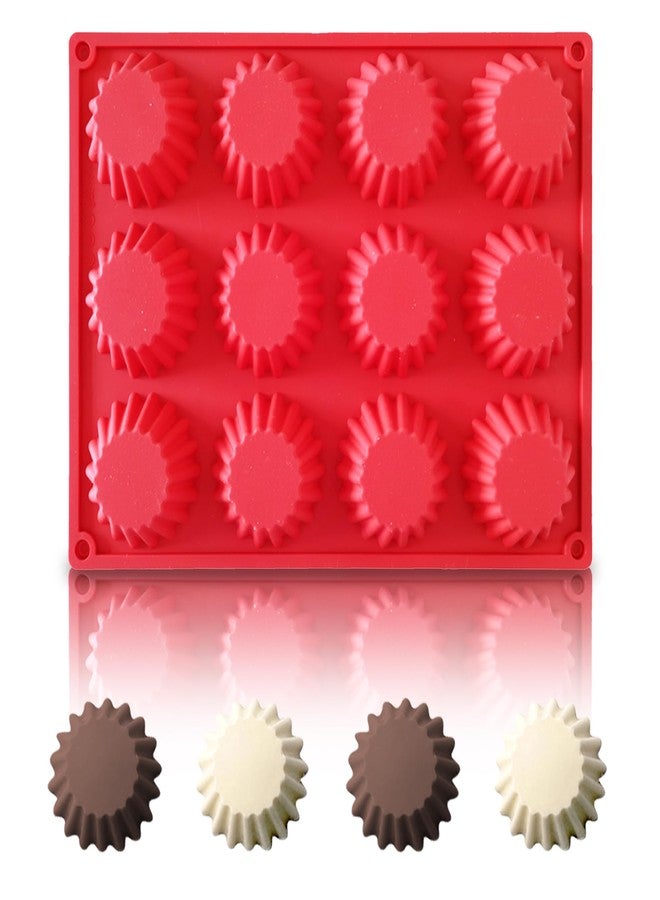 Ysqool Peanut Butter Cup Mold, 12 Cavity Non-Stick Silicone Candy Chocolate Mold for Bite Size Keto Fat Bombs, Dark Chocolate, Jello, Cordial and Brownie,Dishwasher Safe and Perfect for Baking, Red - Image 1