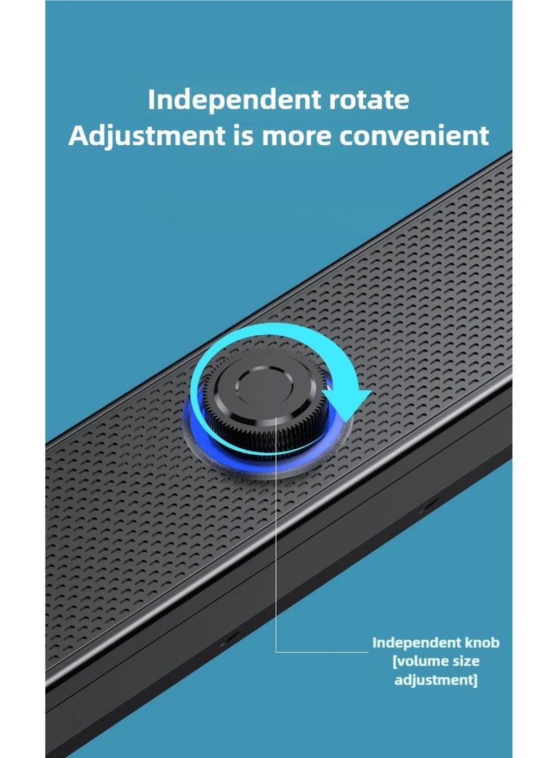 Black USB Powered Soundbar Speaker HiFi Clear Sound Volume Knob Control Bluetooth 3.5mm AUX Input for Desktop Monitor Game Machine - Image 5