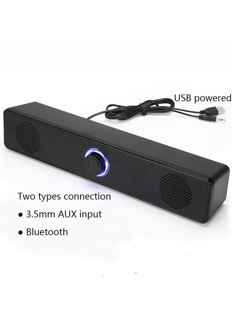 Black USB Powered Soundbar Speaker HiFi Clear Sound Volume Knob Control Bluetooth 3.5mm AUX Input for Desktop Monitor Game Machine - Image 1
