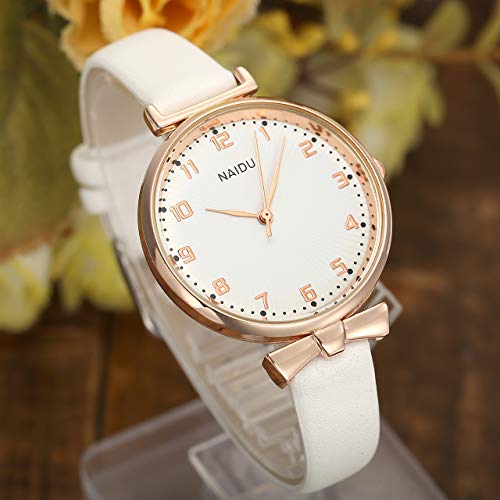 Top Plaza Womens Ladies Classic Simple Leather Analog Quartz Wrist Watch Rose Gold Case Arabic Numerals Casual Dress Watches(White) - Image 5