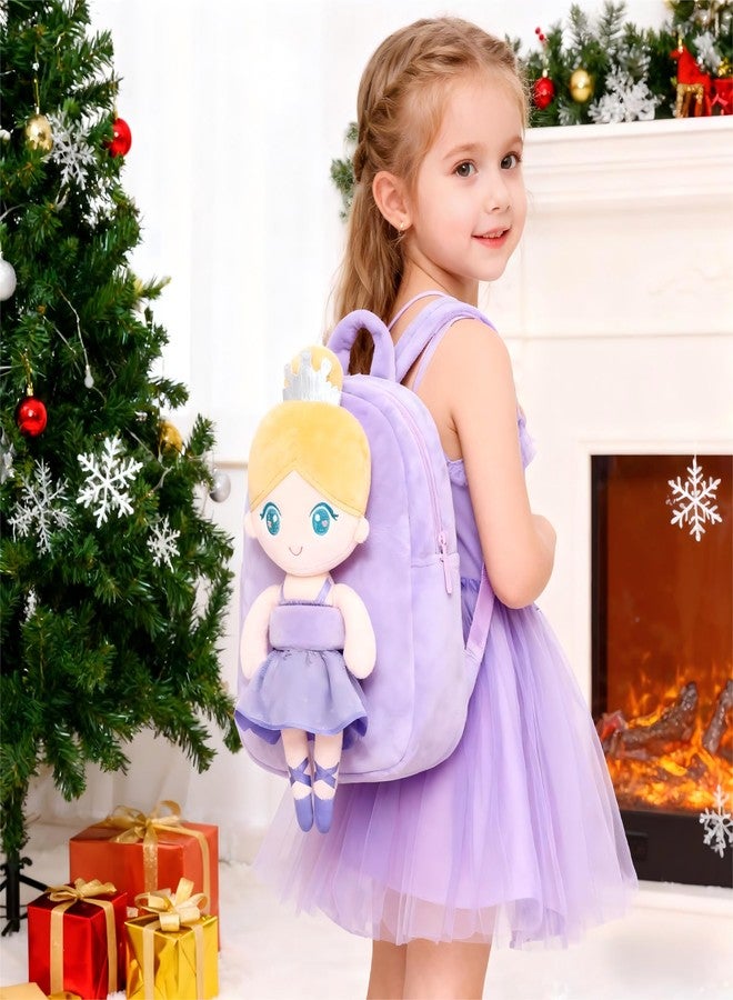 Gloveleya Toddler Backpack with Plush Ballerina Doll - Soft Kids Backpack for Girls, Purple Preschool Bag, Birthday & Holiday Gift, Ballet Party, Dance Class & Back-to-School Companion - Image 5