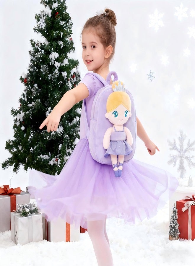 Gloveleya Toddler Backpack with Plush Ballerina Doll - Soft Kids Backpack for Girls, Purple Preschool Bag, Birthday & Holiday Gift, Ballet Party, Dance Class & Back-to-School Companion - Image 2