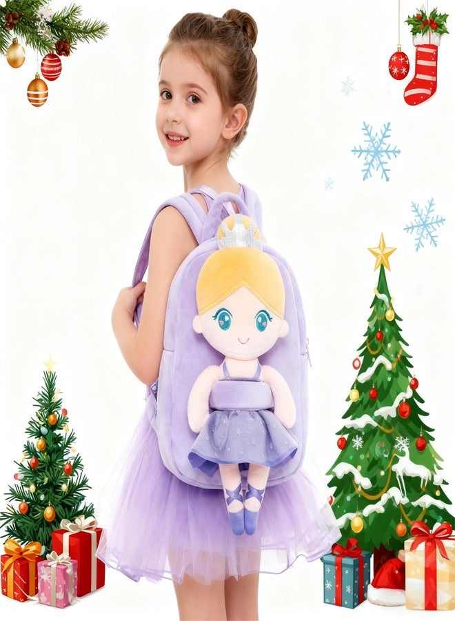 Gloveleya Toddler Backpack with Plush Ballerina Doll - Soft Kids Backpack for Girls, Purple Preschool Bag, Birthday & Holiday Gift, Ballet Party, Dance Class & Back-to-School Companion - Image 3