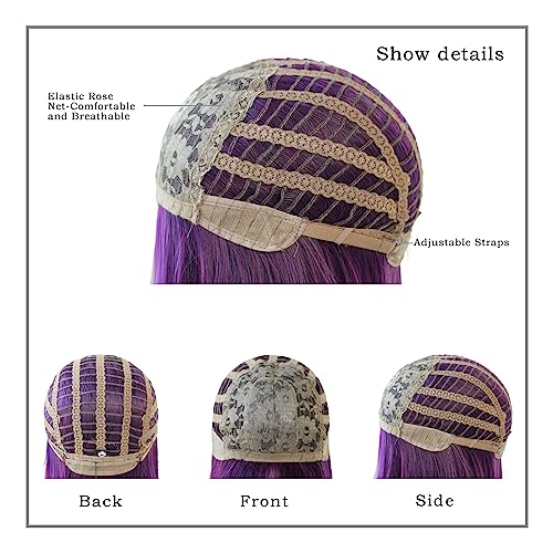 7JHH WIGS Dark Purple Wig With Bang For Women 23in Long Straight Synthetic Wig For Girl Emo Cosplay And Daily Use - Image 5