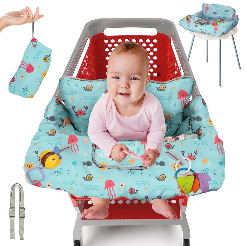 PILLANI Shopping Cart Cover for Baby, High Chair Cover for Restaurant Seat - Grocery Cart Cover for Baby Girl and Boy, Comfortable Cotton Buggy Covers for Babies - Padded Toddler Shopping Cart Cover - Image 1