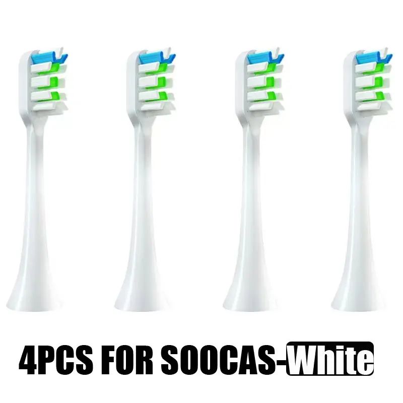 Soocas Replacement Sonic Electric Toothbrush Heads for V1 V2 X3 X3U X5 D2 D3, Soft Bristles, 4 Pack, White - Image 1