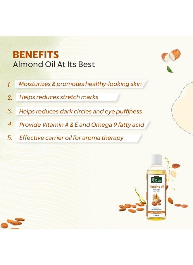 Indus Valley Bio Organic Cold Pressed Almond Oil For Soft & Shiny Hair, Glowing Skin, Hair Damage Protection, Pure Roghan Badam Oil(Tail) For Baby Massage - 100Ml  - Image 5