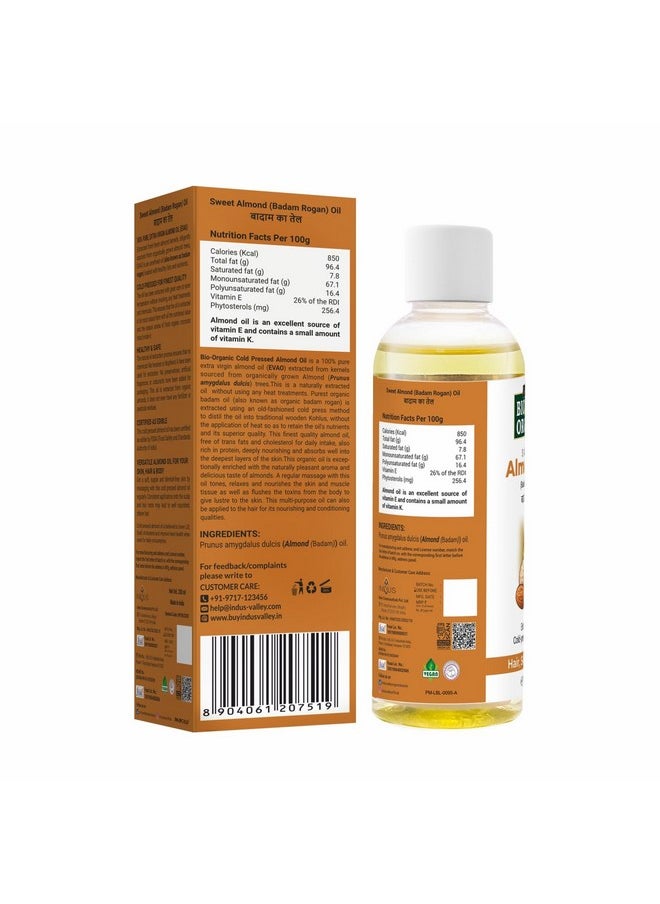 Indus Valley Bio Organic Cold Pressed Almond Oil For Soft & Shiny Hair, Glowing Skin, Hair Damage Protection, Pure Roghan Badam Oil(Tail) For Baby Massage - 100Ml  - Image 2