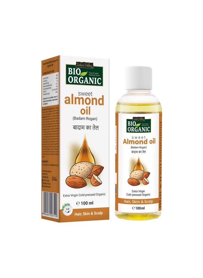 Indus Valley Bio Organic Cold Pressed Almond Oil For Soft & Shiny Hair, Glowing Skin, Hair Damage Protection, Pure Roghan Badam Oil(Tail) For Baby Massage - 100Ml  - Image 1