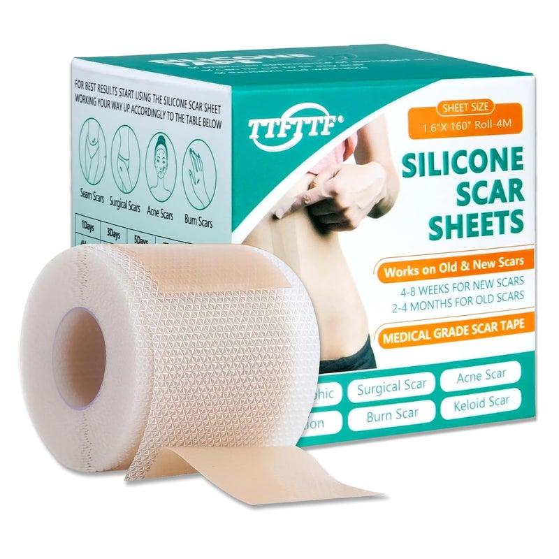 TTFTTF Silicone Scar Tape Silicone Scar Sheets16X 160 Roll4M Reusable Medical Grade Silicone Tape for Scars CSection Keloid Acne Tummy Tuck Surgical Scars Light - Image 1