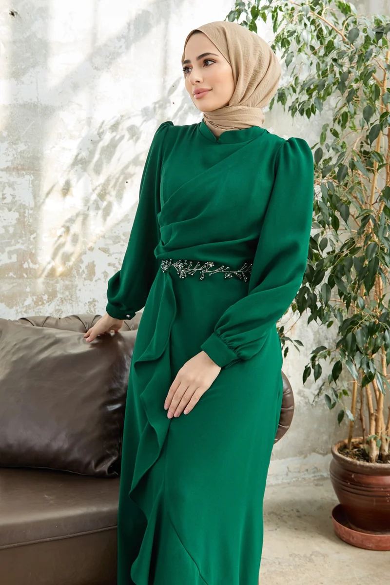 Vavinor Flounce Skirt Evening Dress - Emerald