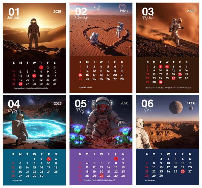 AccuPrints Space Theme Desk Calendar 2026 | Spiral Bound Standing Table Calendar | 5.5 x 8.5 Inch (14 x 22 cm) | Monthly Desktop Calendar for Office, Home & Gifting - Image 4