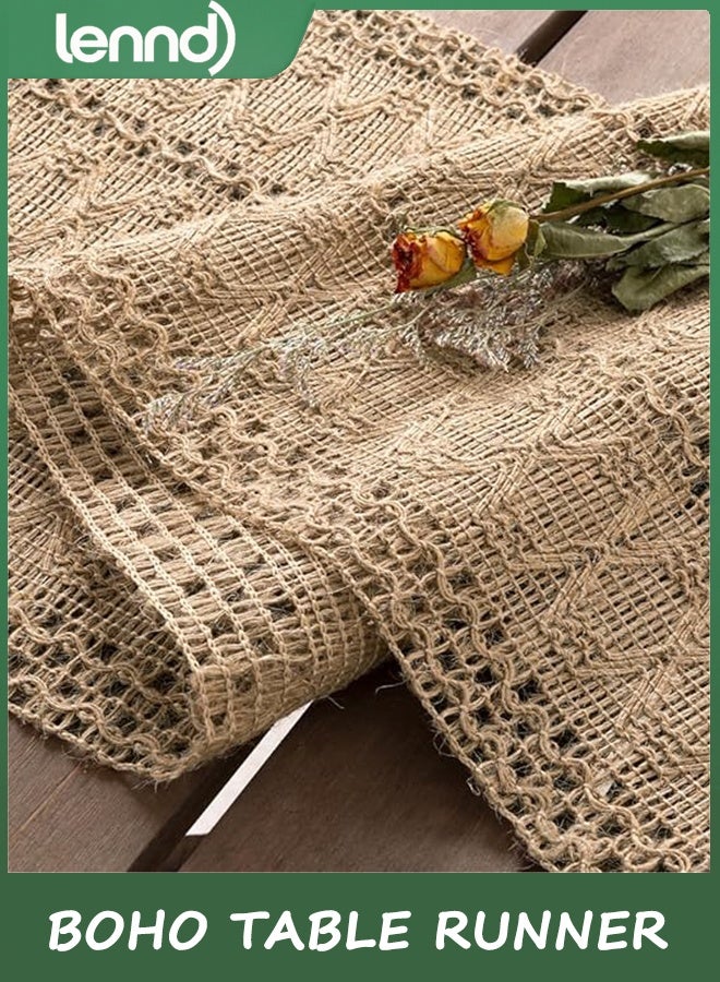 LENND Boho Table Runner Summer Farmhouse Burlap Jute Bamboo Rustic Dining Kitchen Centerpiece Decor Small Macrame Woven Coffee Table Runner for Dresser Scarf Home Decor 30x180 cm - Image 2