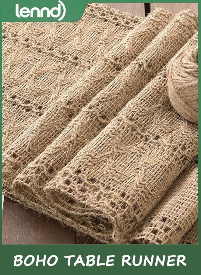 LENND Boho Table Runner Summer Farmhouse Burlap Jute Bamboo Rustic Dining Kitchen Centerpiece Decor Small Macrame Woven Coffee Table Runner for Dresser Scarf Home Decor 30x180 cm - Image 5