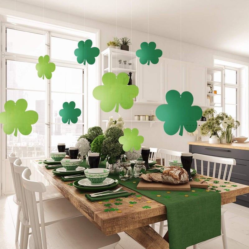 TUPARKA 20 PCS ST. Patrick's Day Lawn Decorations Shamrocks Hanging Decoration Green Hanging Shamrocks - Image 1