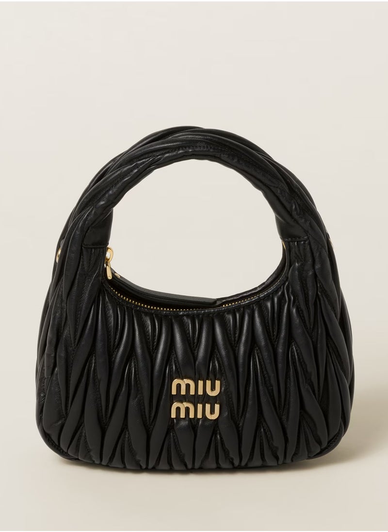 Miu Miu MIU Wander Matelassé Nappa Leather Hobo Bag, Women's Tote Bag, Womens Cross-Body Bag, Women's Hand Bag, Women's Shoulder Bag, Women's Travel Bag, Black  - Image 1