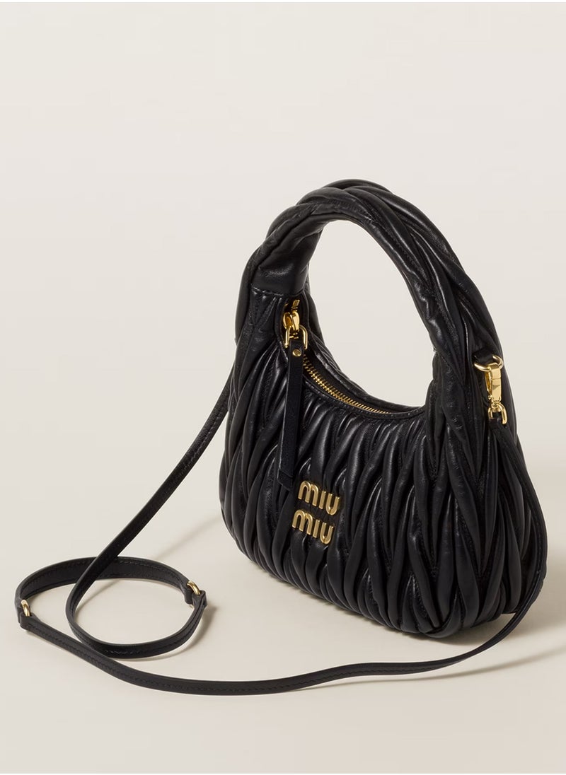 Miu Miu MIU Wander Matelassé Nappa Leather Hobo Bag, Women's Tote Bag, Womens Cross-Body Bag, Women's Hand Bag, Women's Shoulder Bag, Women's Travel Bag, Black  - Image 3