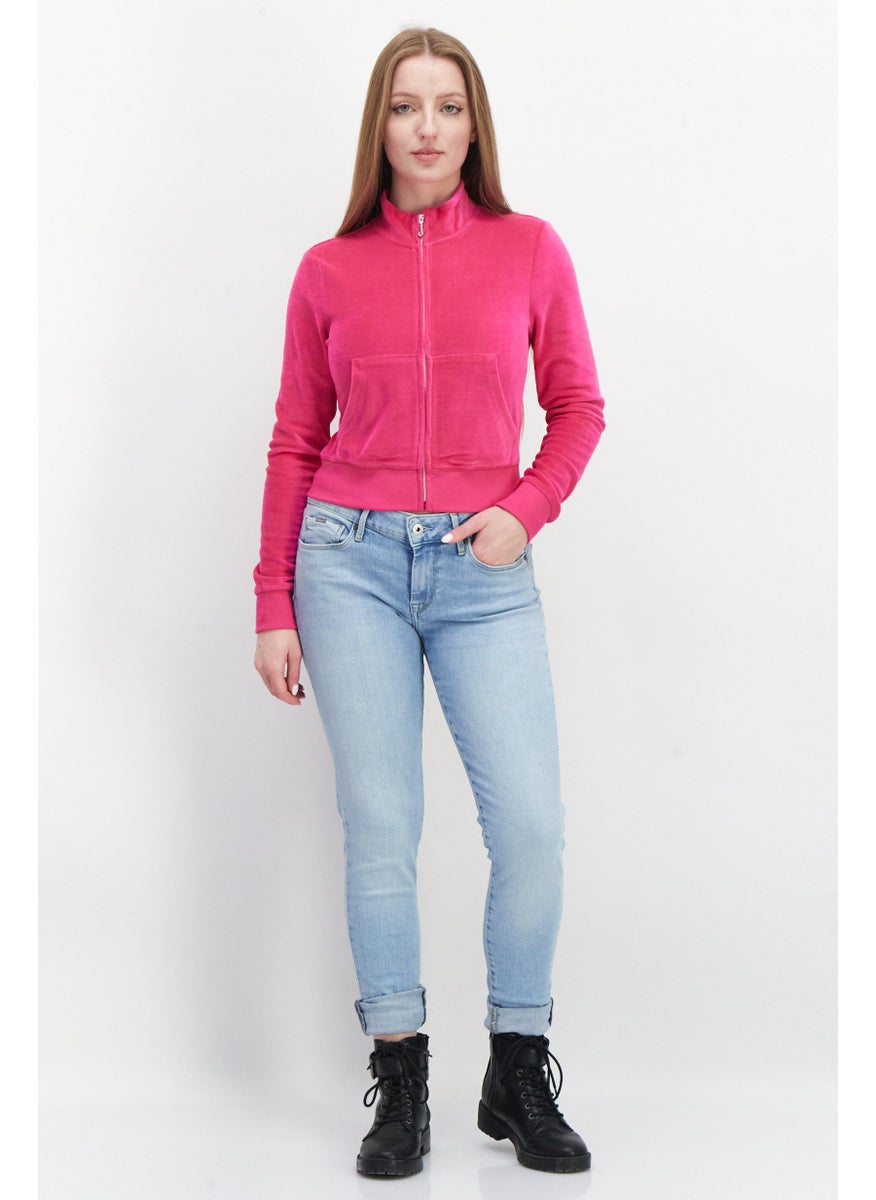 Juicy Couture Women Long Sleeve Full Zip Solid Sweatshirt, Pink  - Image 2