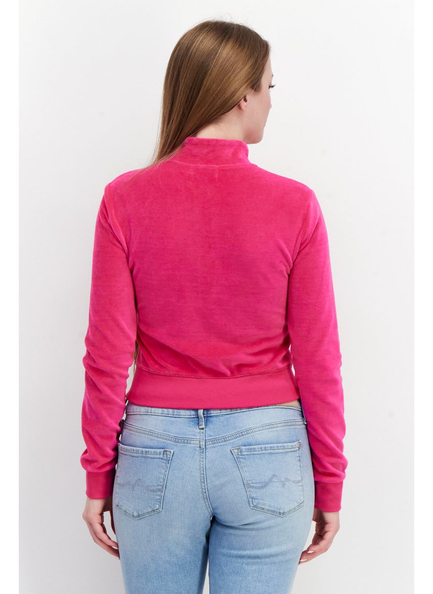Juicy Couture Women Long Sleeve Full Zip Solid Sweatshirt, Pink  - Image 4