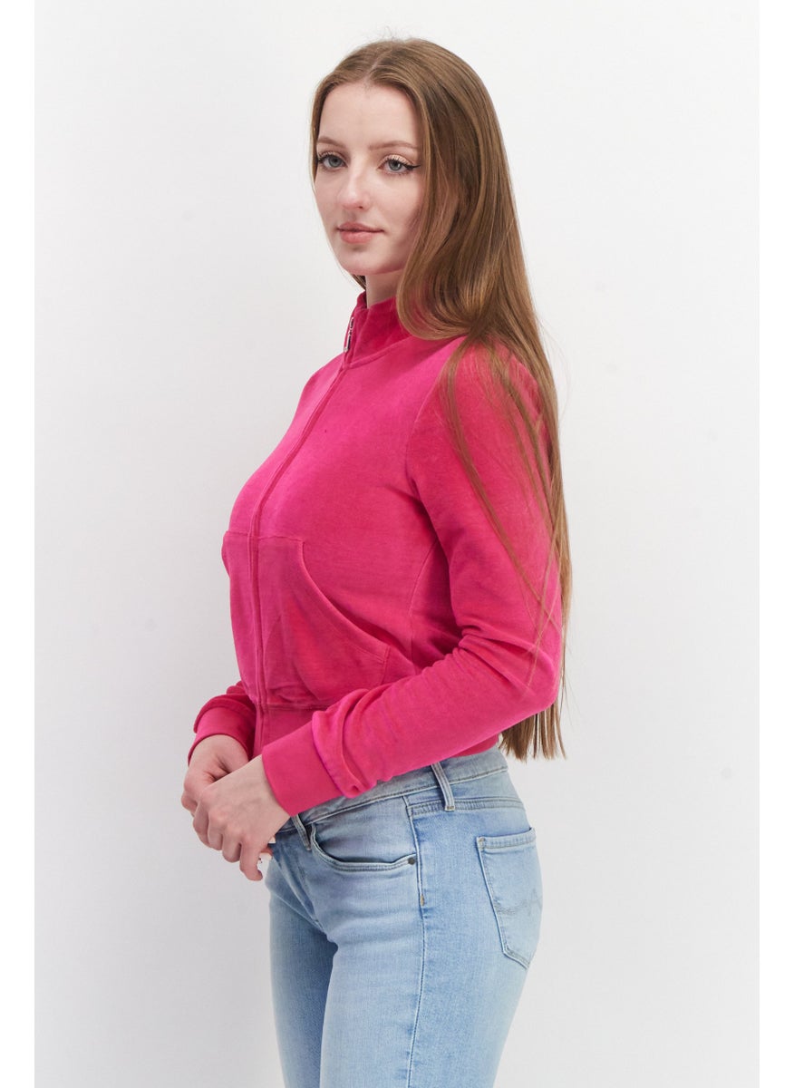 Juicy Couture Women Long Sleeve Full Zip Solid Sweatshirt, Pink  - Image 3