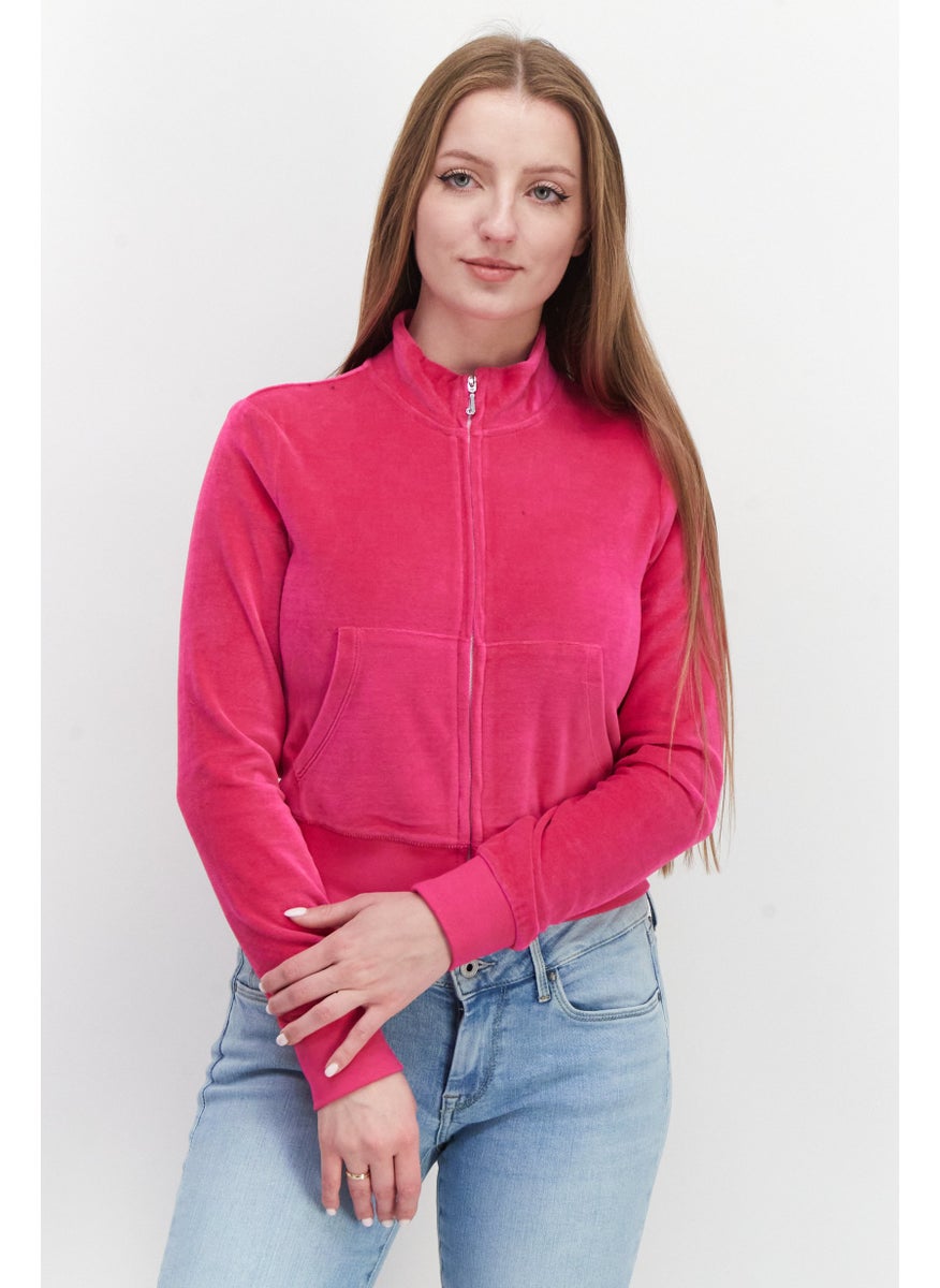 Juicy Couture Women Long Sleeve Full Zip Solid Sweatshirt, Pink  - Image 1