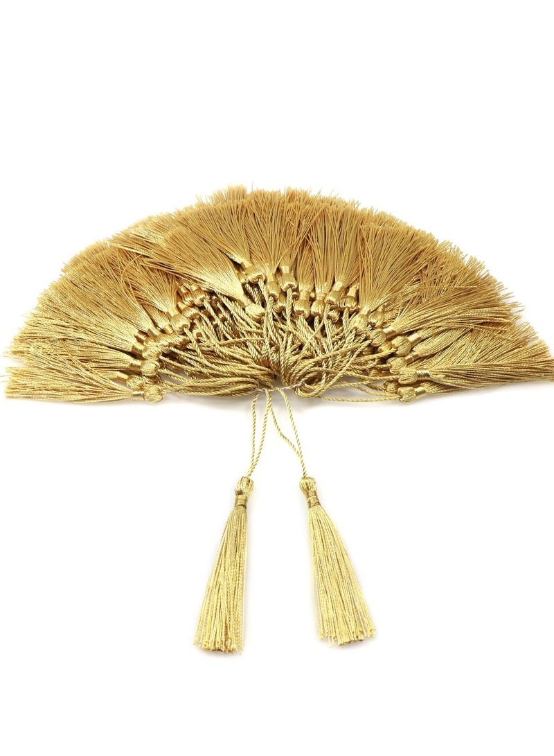 Y&D 100 Pieces Light Gold 13 cm/5 Inch Silk Handmade Soft Tassel Thread Bookmark with Rope Loop for Jewelry Making DIY Craft Accessories (Light Gold) - Image 1
