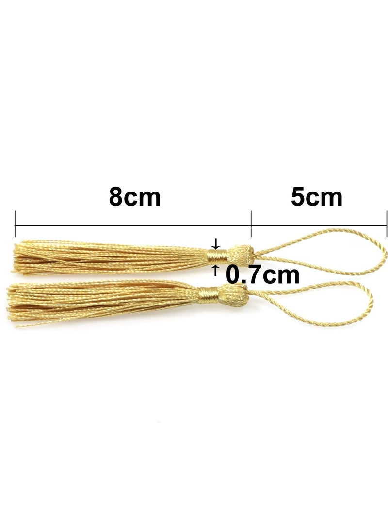 Y&D 100 Pieces Light Gold 13 cm/5 Inch Silk Handmade Soft Tassel Thread Bookmark with Rope Loop for Jewelry Making DIY Craft Accessories (Light Gold) - Image 5