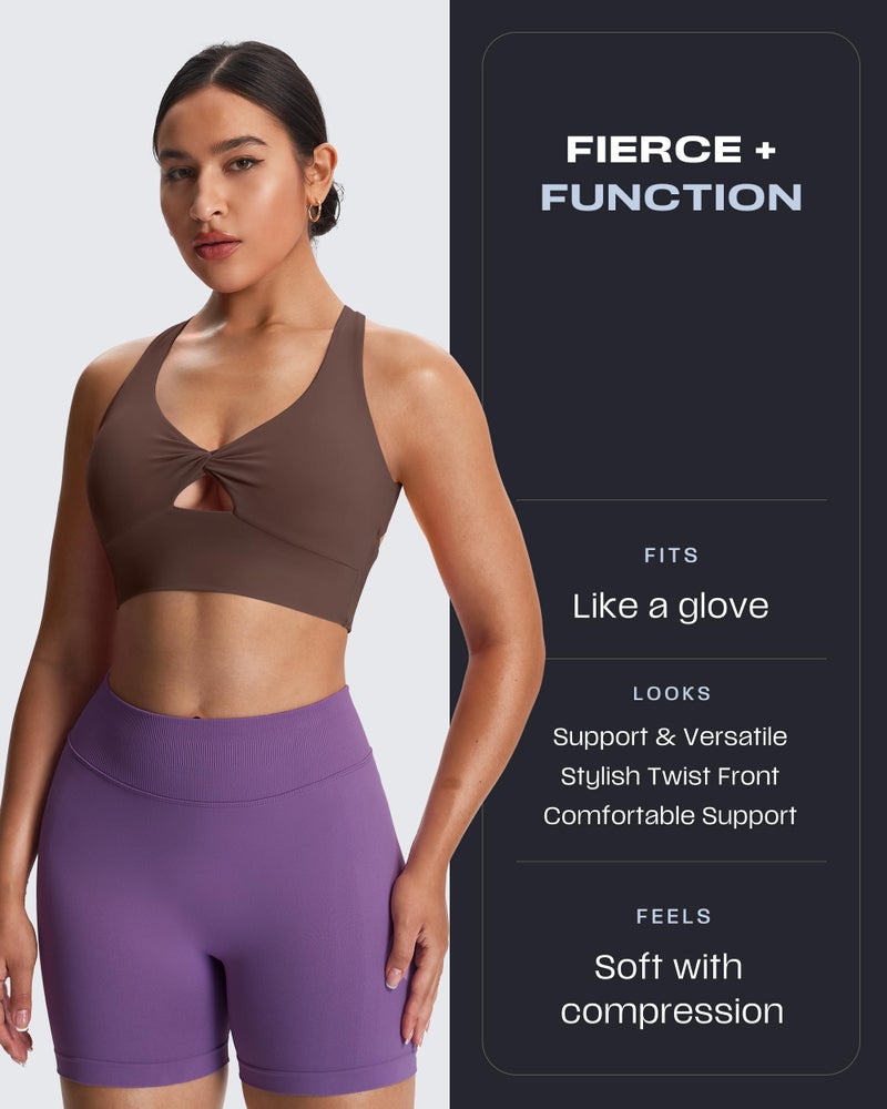 Aoxjox Women's Workout Sports Bras Twist Front Fitness Training Gym Bra Yoga Crop Lola Tank (Fudge Coffee, Medium) - Image 2
