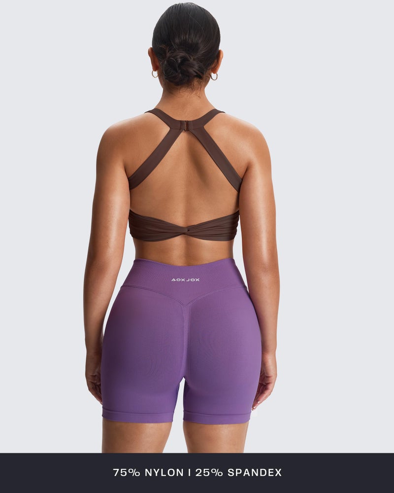 Aoxjox Women's Workout Sports Bras Twist Front Fitness Training Gym Bra Yoga Crop Lola Tank (Fudge Coffee, Medium) - Image 3