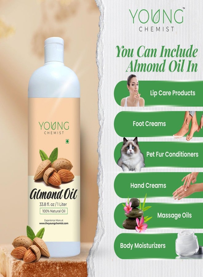Young Chemist Pure Almond Oil for Skin – Hydrating Cold Pressed Oil, 1 Litre, Ideal for Soft, Supple Skin - Image 2