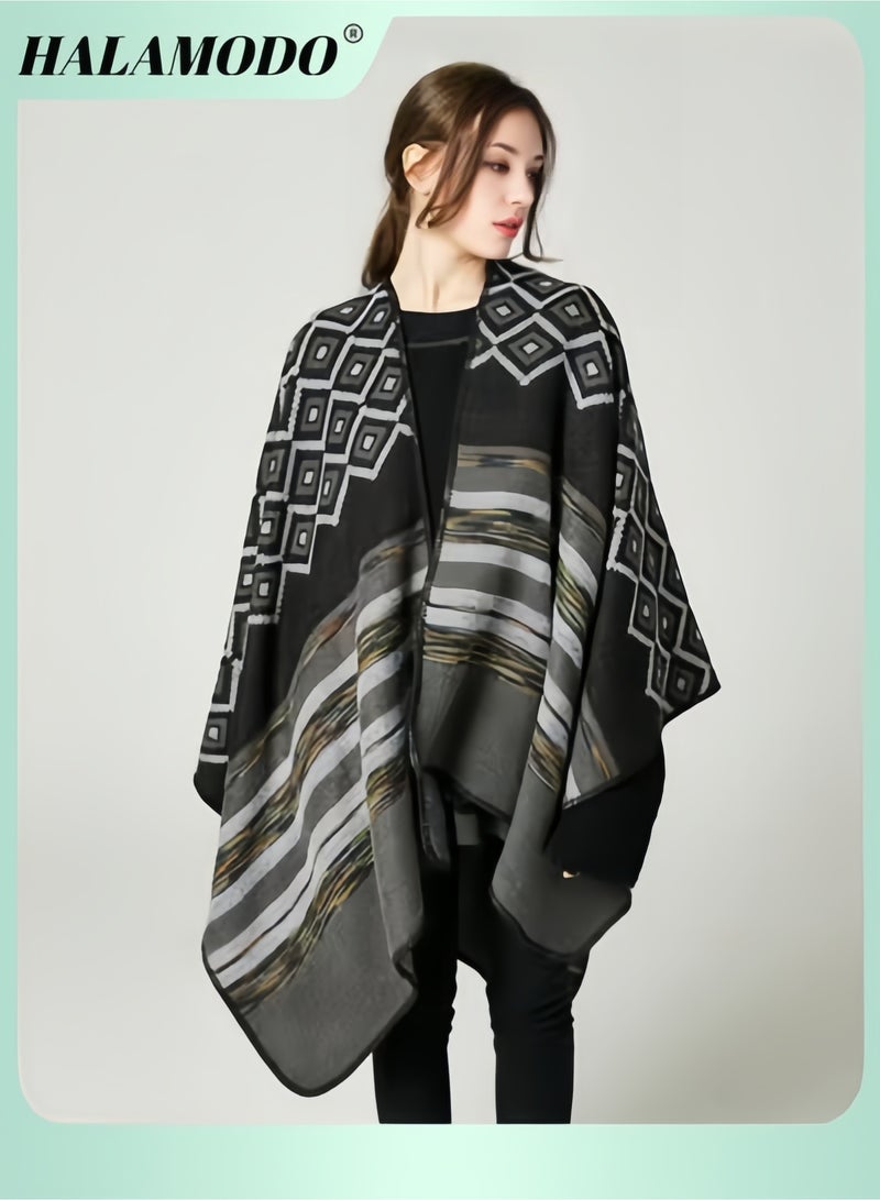 هالامودو شالات نسائية من الكشمير المحبوك مع شرابات بوهيمية وكارديجان طويل من الباشمينا وفتحة أمامية وعباءة كبيرة الحجم في الخريف والشتاء - Image 1