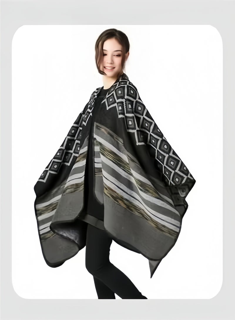 Halamodo Women's Bohemia Tassels Knitted Cashmere Ponchos Long Pashmina Cardigans Shawls Casual Front Opening Oversized Cape in Fall & Winter - Image 3