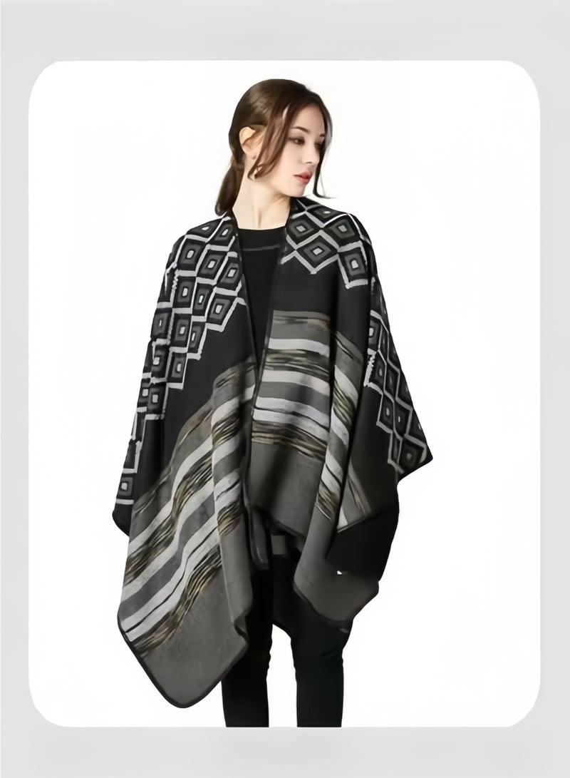 Halamodo Women's Bohemia Tassels Knitted Cashmere Ponchos Long Pashmina Cardigans Shawls Casual Front Opening Oversized Cape in Fall & Winter - Image 2