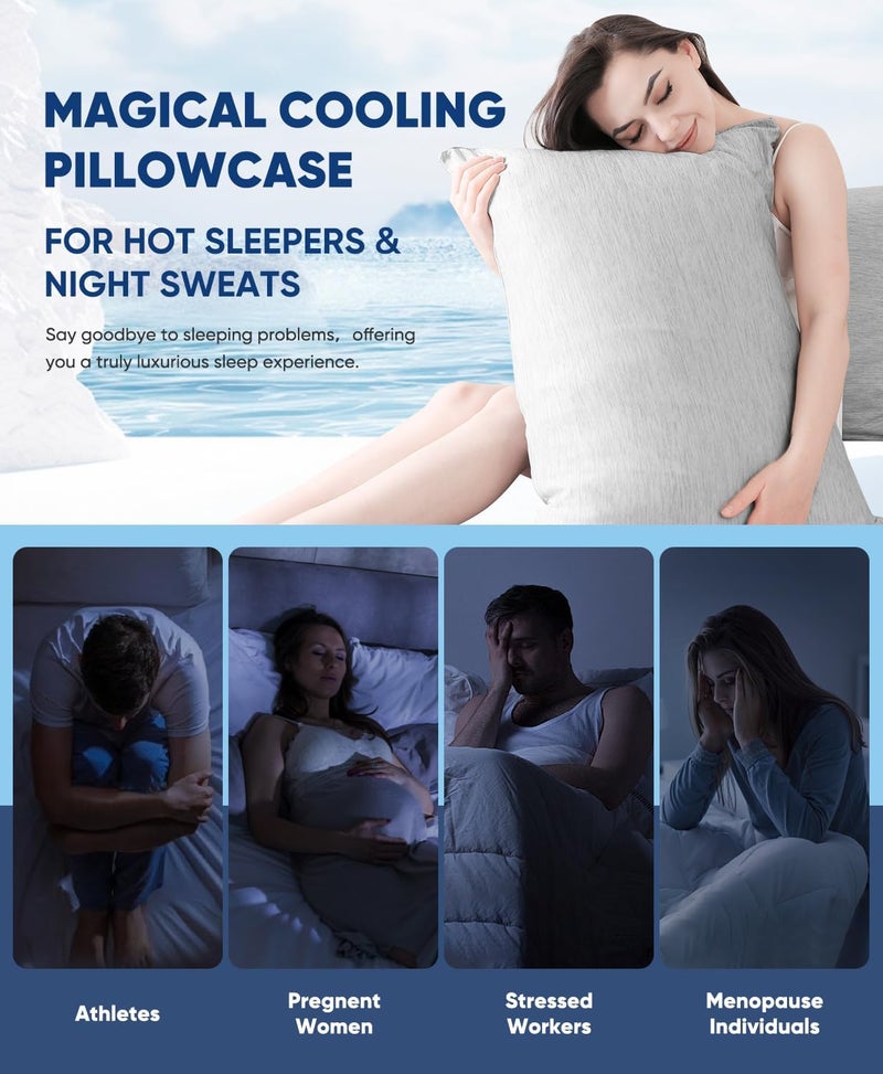 LUXEAR 2 cooling cushion covers, 50 x 80 cm, for night sweat, super soft cushion cover, Japanese Arc-Chill Q-Max 0.5 cooling fibre + 100% cotton, breathable pillowcase, hidden zip - Image 5