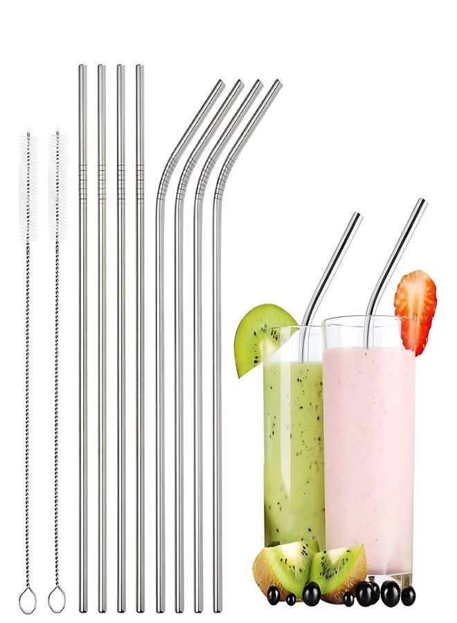 Havanish Reusable Stainless Steel Drinking Straws with Cleaning Brushes - 8.5 Inches, BPA-Free, Durable Metal, Thick and Long (Set of 4 Bent Straws, 4 Straight Straws, 2 Cleaning Brush) - Image 1