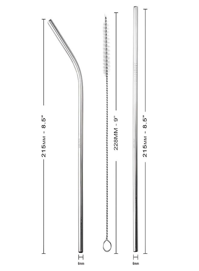 Havanish Reusable Stainless Steel Drinking Straws with Cleaning Brushes - 8.5 Inches, BPA-Free, Durable Metal, Thick and Long (Set of 4 Bent Straws, 4 Straight Straws, 2 Cleaning Brush) - Image 4
