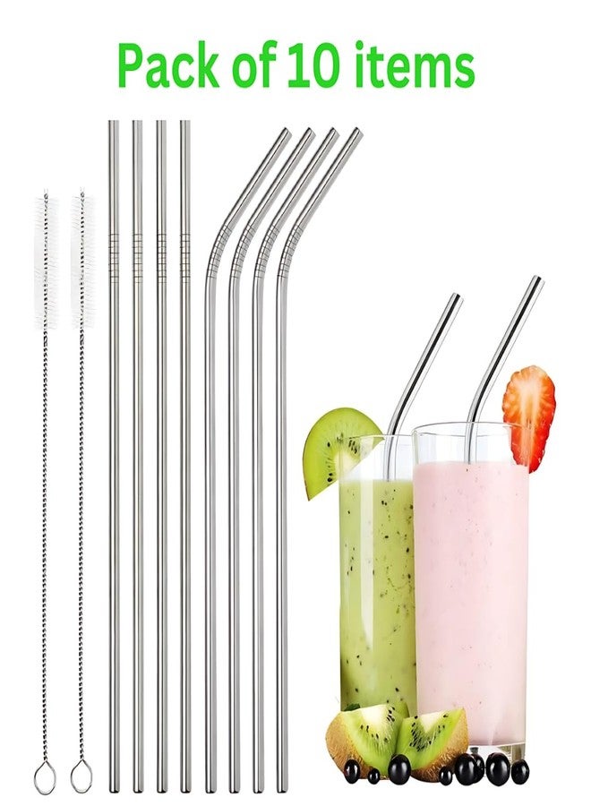 Havanish Reusable Stainless Steel Drinking Straws with Cleaning Brushes - 8.5 Inches, BPA-Free, Durable Metal, Thick and Long (Set of 4 Bent Straws, 4 Straight Straws, 2 Cleaning Brush) - Image 2