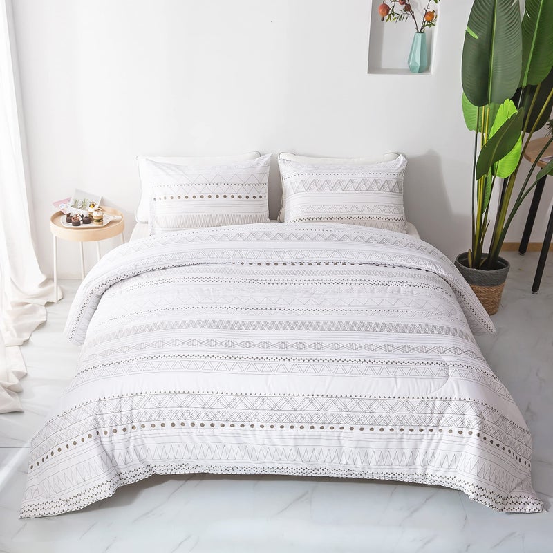 White Geometric Comforter Sets Queen Boho Bedding Aztec Striped Arrow PatternLightweight Soft Microfiber Down Alternative Comforter Bed Set