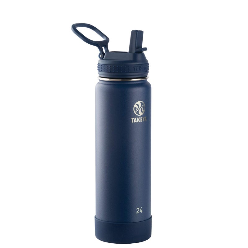 Takeya 24 oz Actives Stainless Steel Water Bottle with Straw Lid Leakproof DoubleWall Insulated Keeps Drinks Cold 24 hrsHot 12 hrs BPAFree PowderCoated Gym Travel Midnight Blue - Image 2
