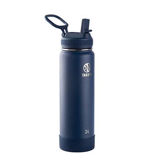 Takeya 24 oz Actives Stainless Steel Water Bottle with Straw Lid Leakproof DoubleWall Insulated Keeps Drinks Cold 24 hrsHot 12 hrs BPAFree PowderCoated Gym Travel Midnight Blue - Image 1