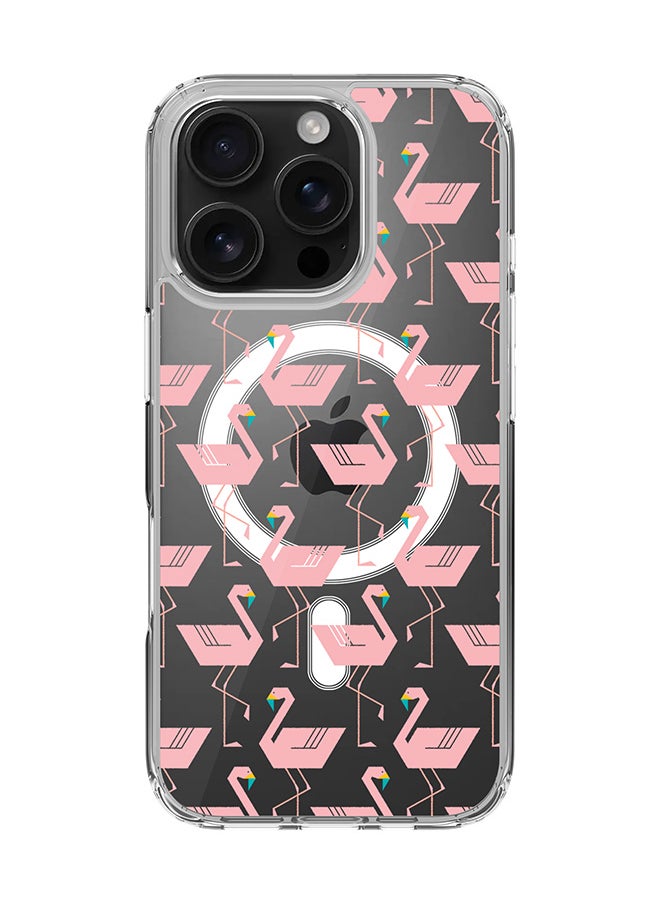 Stylizedd For iPhone 16 Pro Case [Compatible with MagSafe] Slim Magnetic cover Clear Phone Case - Feminine Flamingos  - Image 1